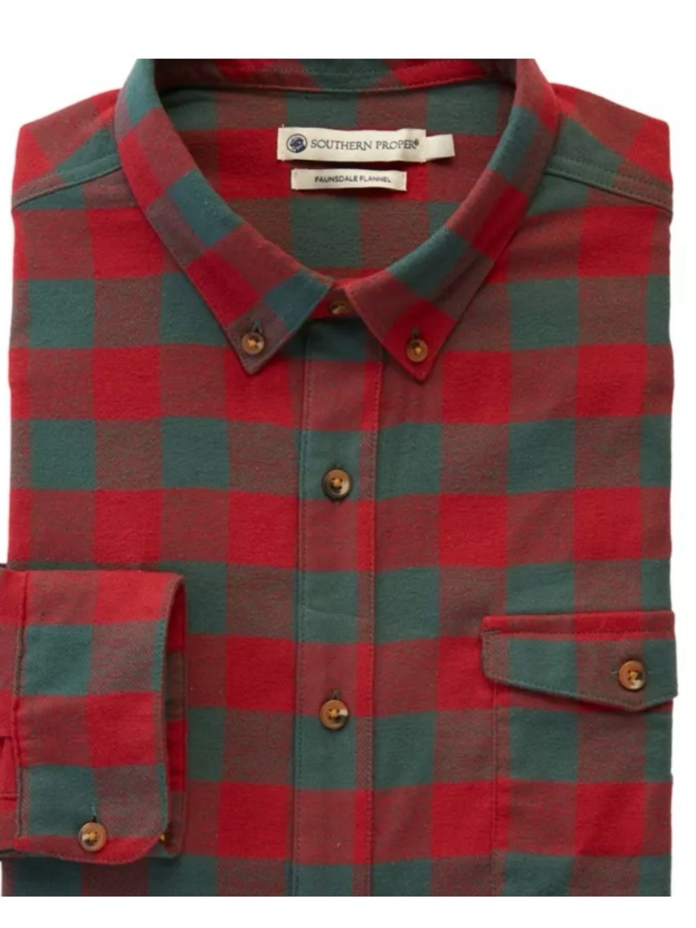 Southern Proper Red and Green Buffalo Check Button-Down Shirt